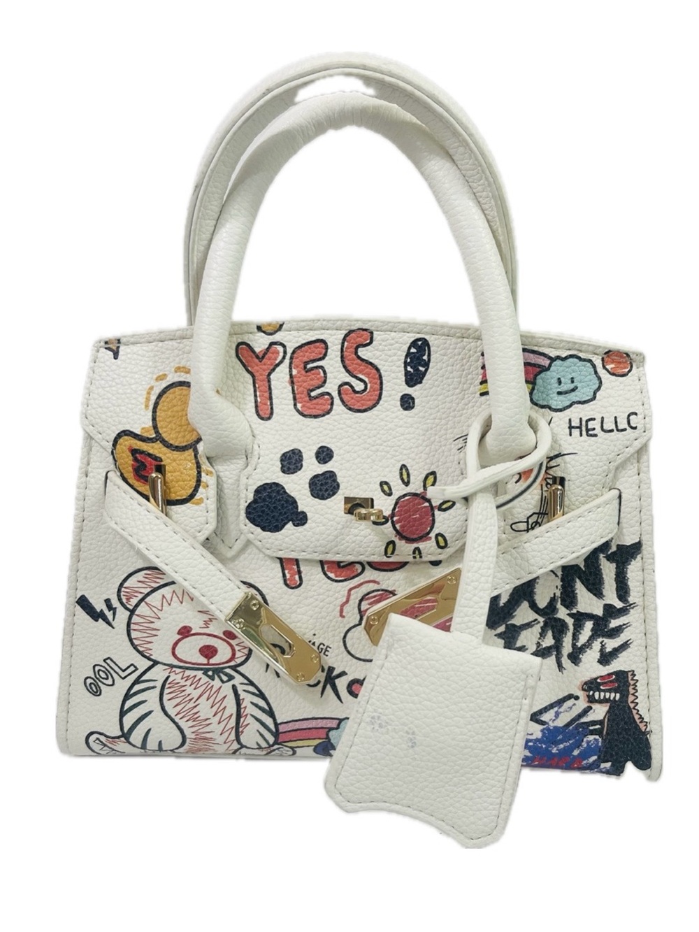 White Graffiti Print Top-Handle Bag - Picture 3 of 16